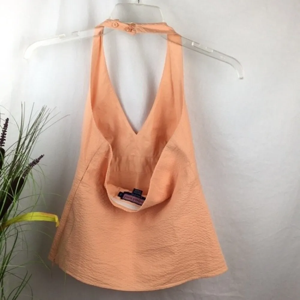 Vineyard Vines  Peach Seersucker Sleeveless Halter Top 2 - Image 4