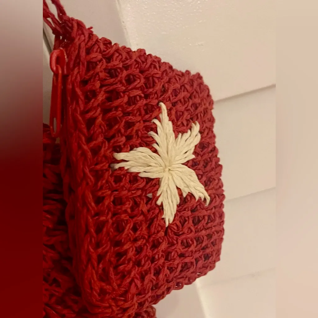 Red crochet bag Boho Crossbody Handbag Purse w crochet change purse Beach - Image 9