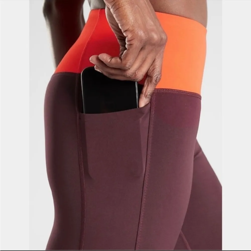 Athleta Tenacity 7/8 Tights Leggings | Burgundy/Orange | Small - Image 3