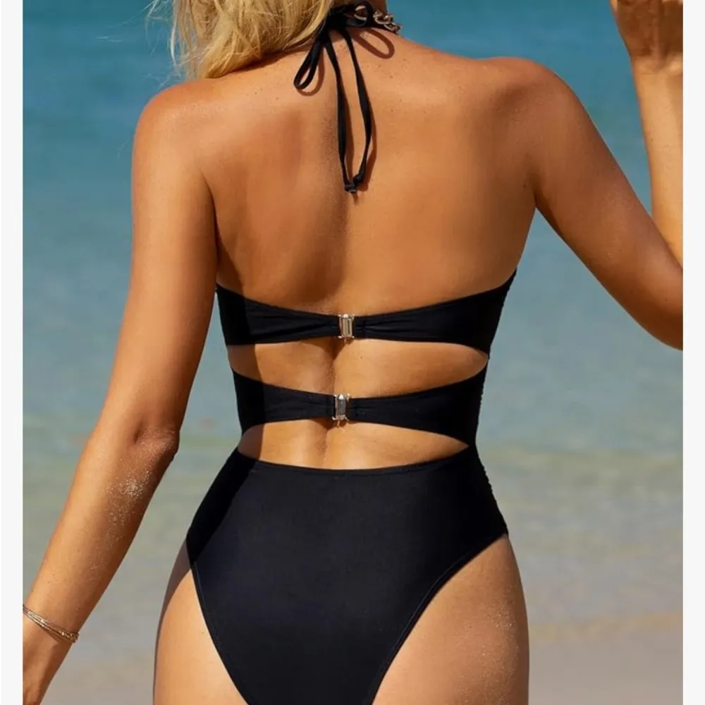NWT Swmmer Liket One Piece Swimsuit Sexy Halter Bathing Suit Tummy Control Sz XL Black - Image 2