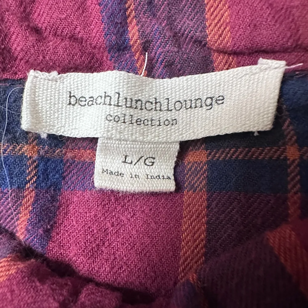 BeachLunchLounge Elyse Flannel Plaid Button Up Shirt Size Large - Image 3