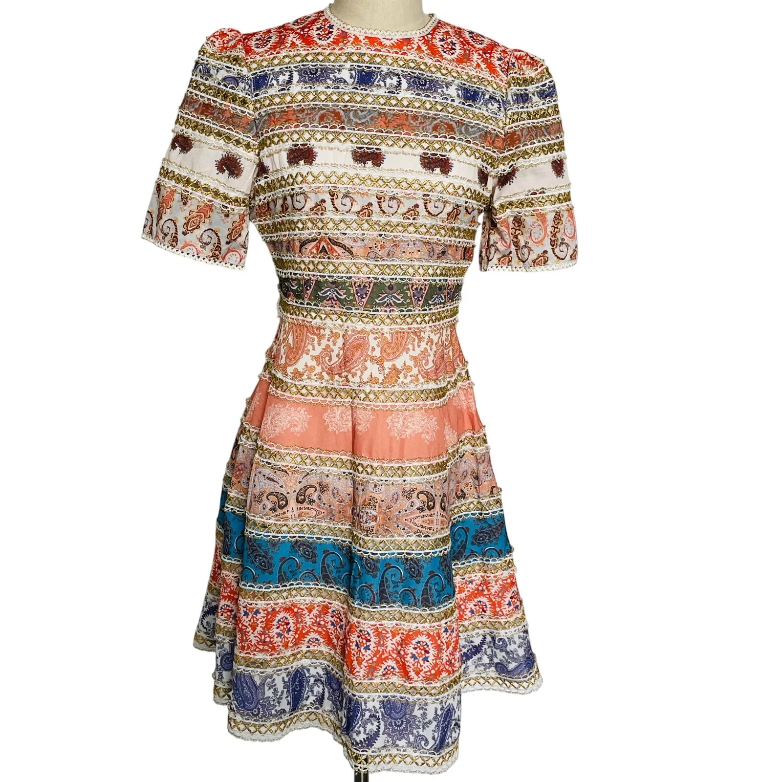 Beulah Mini Dress Striped Paisley Patchwork Small - Image 2