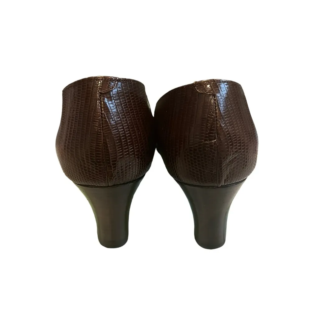 Vintage Bally Lizard Embossed Brown Leather Pumps, Sz 6.5 - Image 9