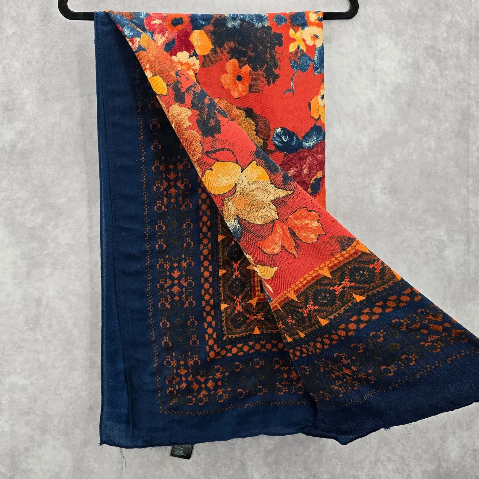 H&M Blue Orange Floral Square XL Wrap Hijab Dupatta Shawl Scarves Scarf‎ - Image 6