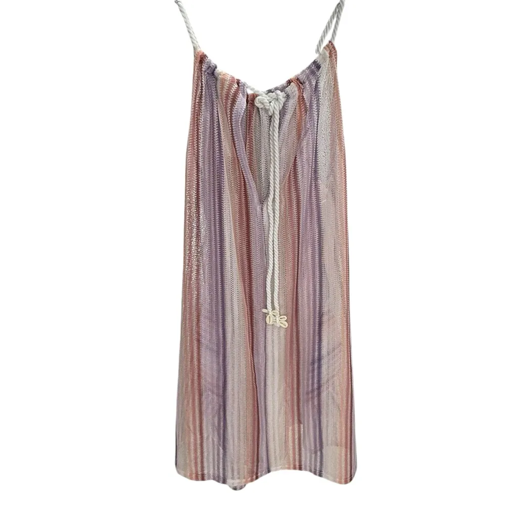 Haute Hippie M Swimsuit Cover Up Dress Crochet Mesh Purple Pink White Stripe NWT - Image 10