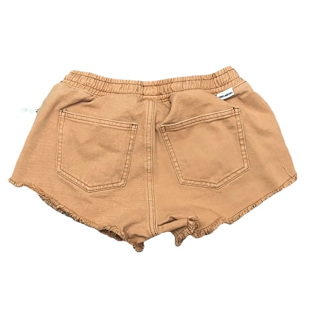 Billabong Coast Line Denim Shorts S Tan Orange Low Rise Frayed Hem Beach Coastal - Image 3
