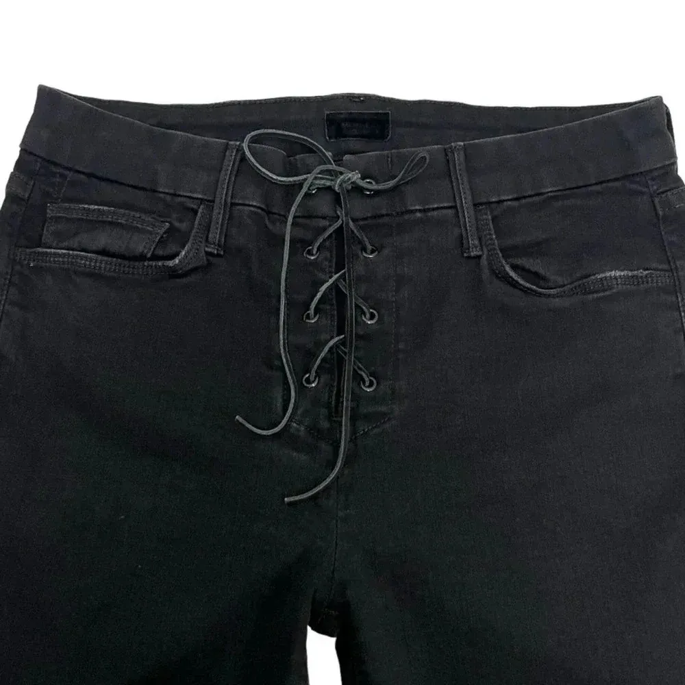 MOTHER High Waisted Lace Up Looker Skinny Jeans Not Guilty Black Size 29 - Image 7