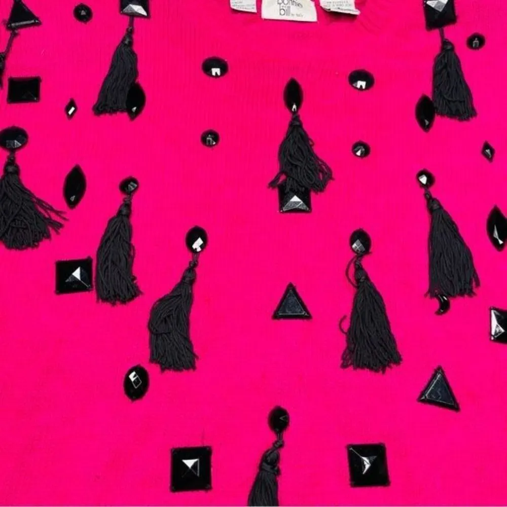 Vintage Bonnie and bill by holly pink sweater w/ beads & tassel detail small ret - Image 2