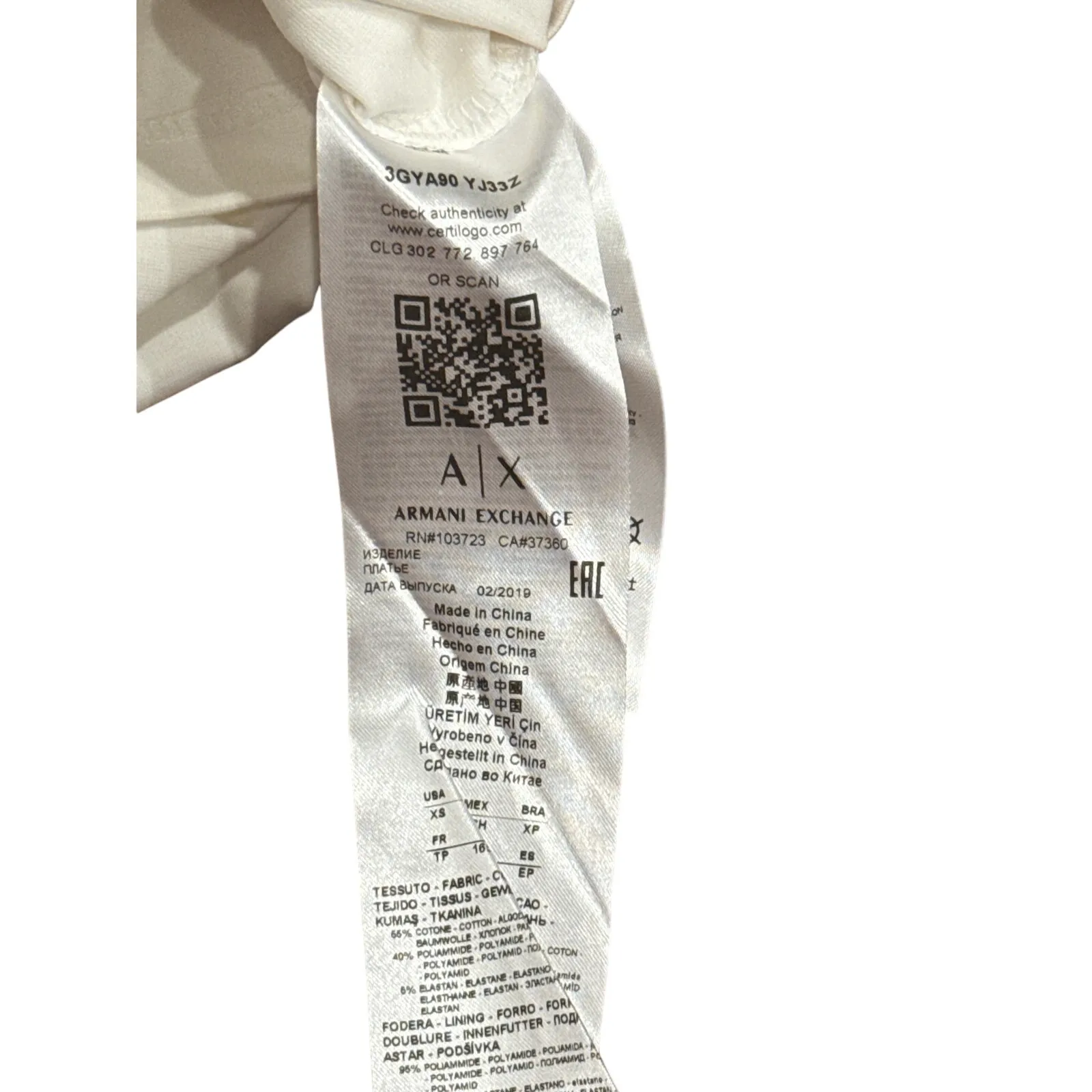 NWT XS Authentic Armani Exchange White Stretchy Dress Logo Bodycon Designer Y2K - Image 13