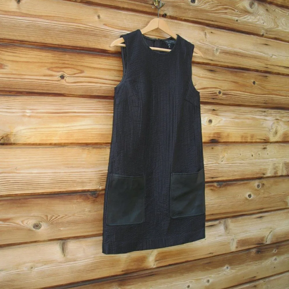Rag & Bone Decoy Black Quilted Shift Dress Leather Trim - Image 3