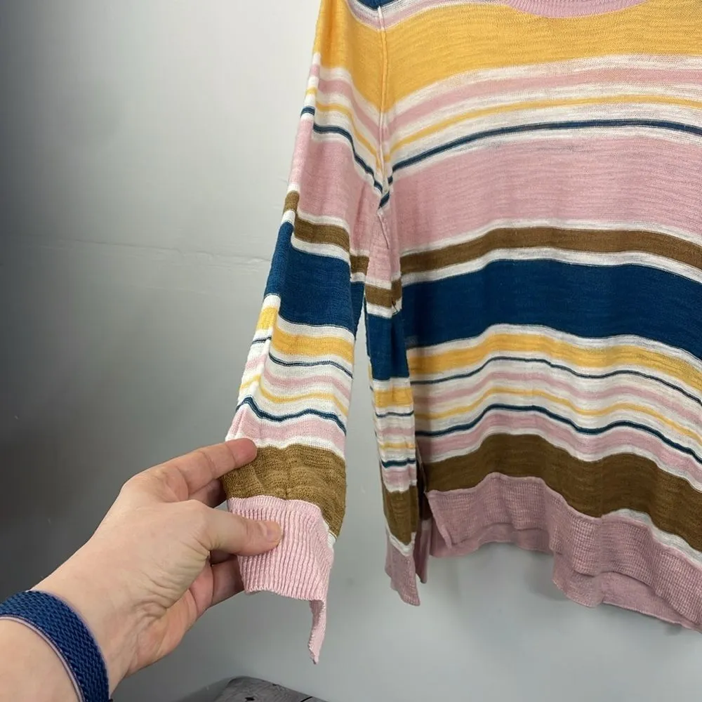 Moth Anthropologie Pink Striped Sweater pullover Lightweight size Medium Pink - Image 4