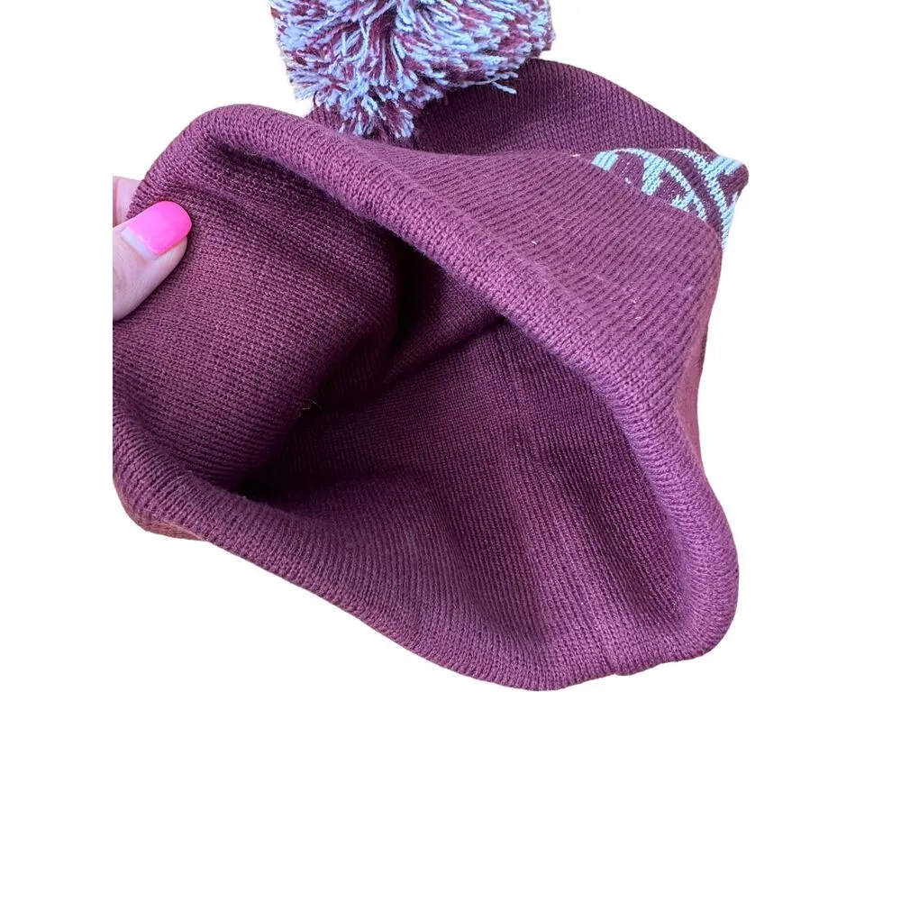PINK Victoria's Secret Maroon & White Pom-Pom Beanie Hat New - Image 5