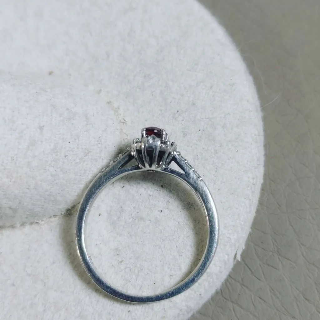 925 Ring Oval Garnet Gemstone Sterling Silver Halo Diamond Size 5 Henry Cheung - Image 14