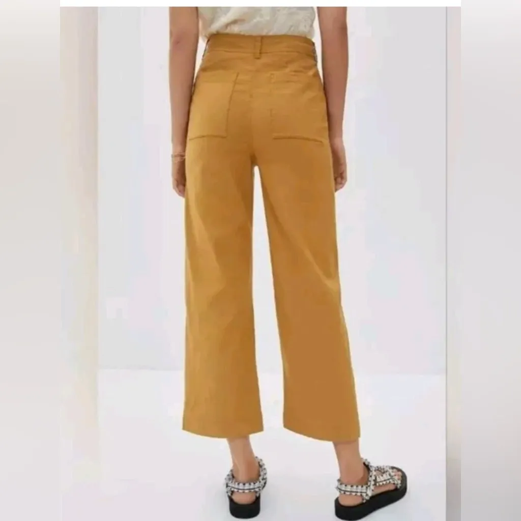 Maeve Anthropologie Colette Wide Leg Cropped Pants Ochre Mustard Linen Blend 8 - Image 2