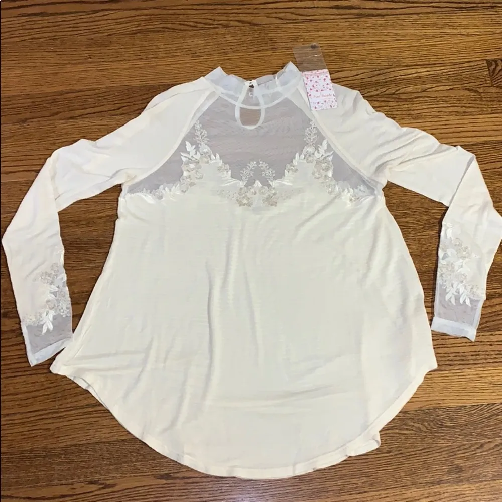 Free People Saheli Cream Lace Long Sleeve Top Shirt size XS - Image 5