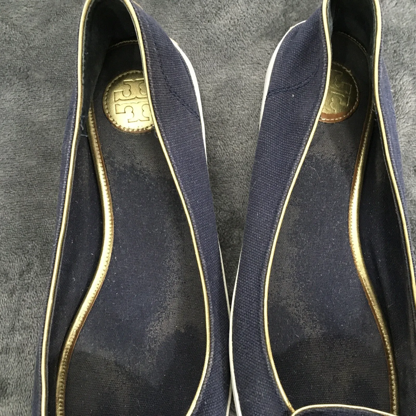 Tory Burch Marni Satin D'Orsay Flats Vintage Slip‎ On Navy Blue With Bow READ - Image 7