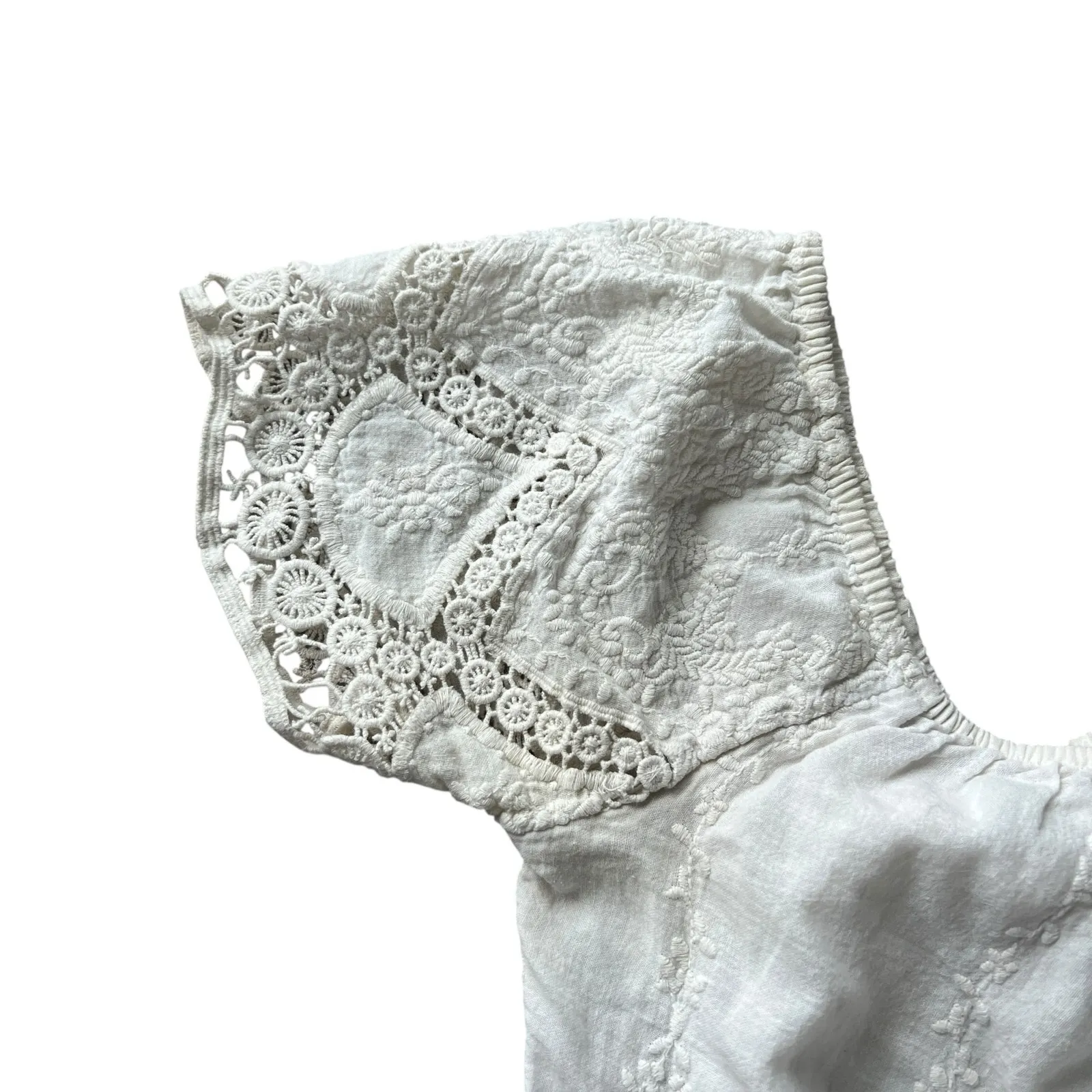 AMERICAN EAGLE Crochet Baby Doll Crop Top Ivory Sz XS Embroidered Short Sleeves - Image 3