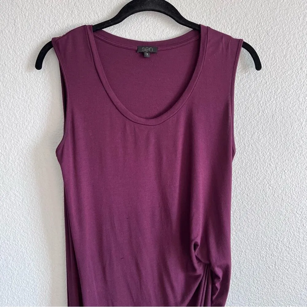 SEN Women's Alaia Sleeveless Side Ruched Burgundy Dress Red - Image 3