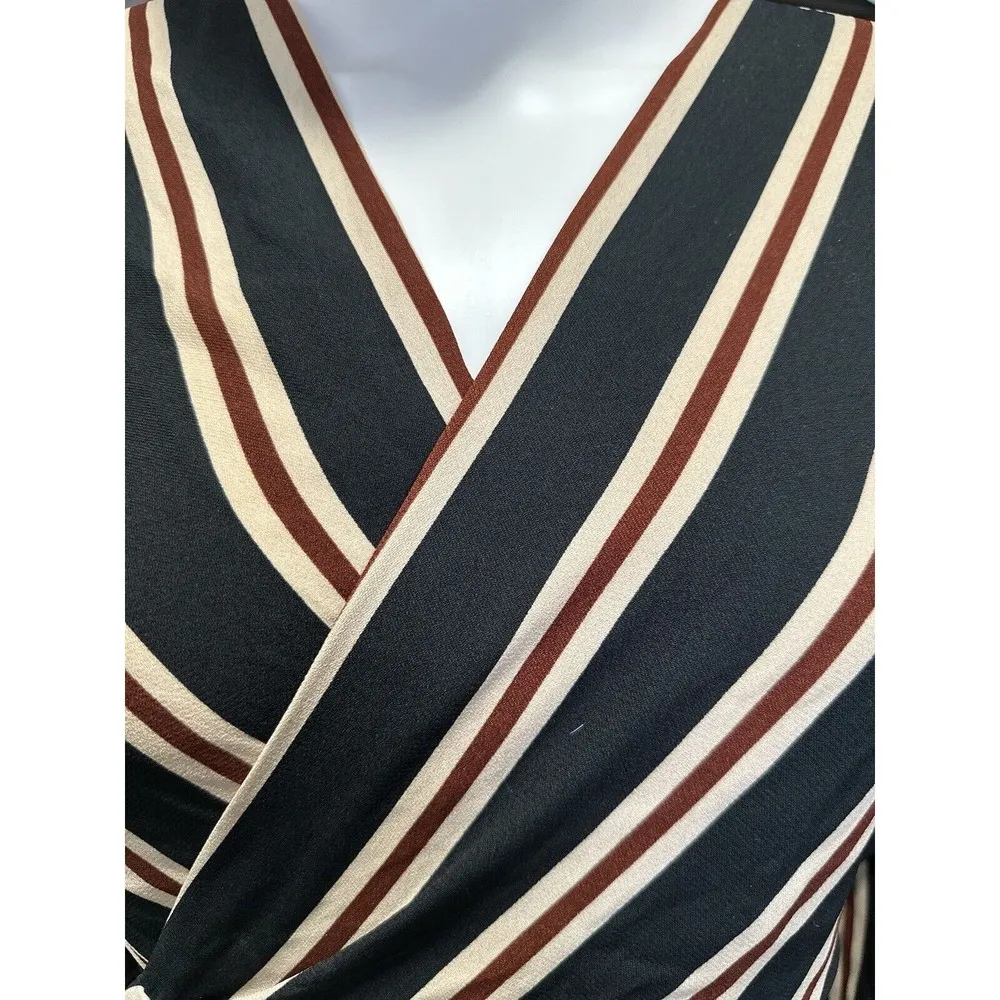 Zara Basic Collection Womens Blouse Wrap Size XS Red Blue Cream Tie Front - Image 8