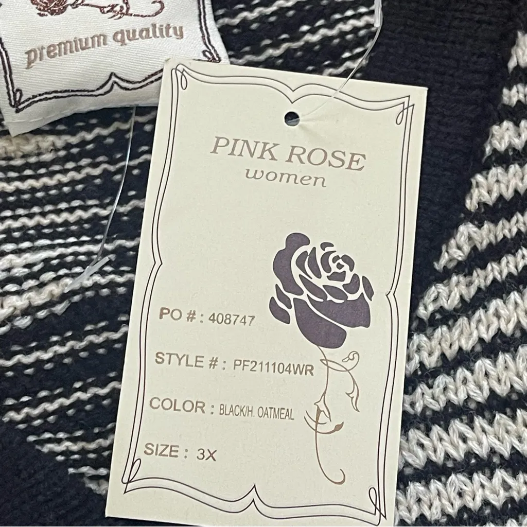 Pink Rose Striped Sweater Dress Black & White 3/4 Sleeve drawstring waist Sz 3X - Image 11