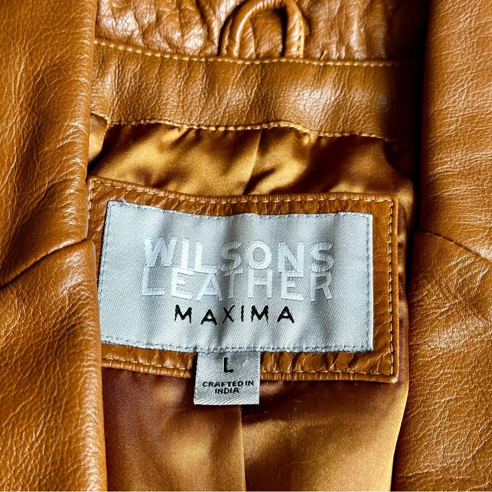 Wilson Maxima Women Sz L Brown Leather Button Up Blazer Jacket Boho Chic Western - Image 8