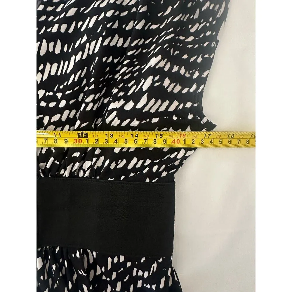 JFW Just For Wraps Dress Black/White Short Sleeve Belted Silver Hooks Sz. Large Black - Image 6