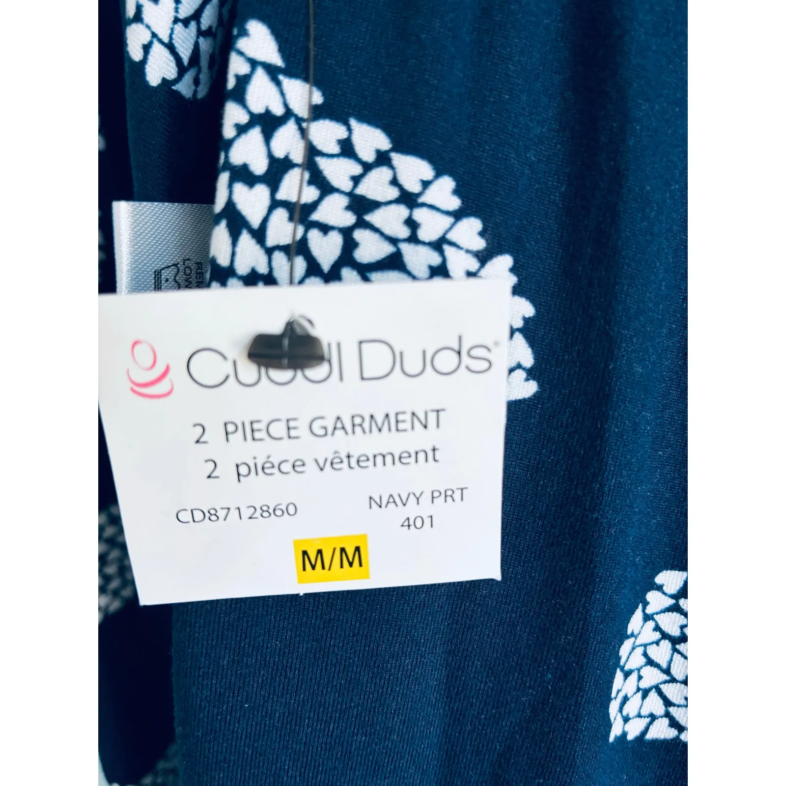 Cuddl Duds Pajama Set NWT Blue and White Hearts Medium - Image 8