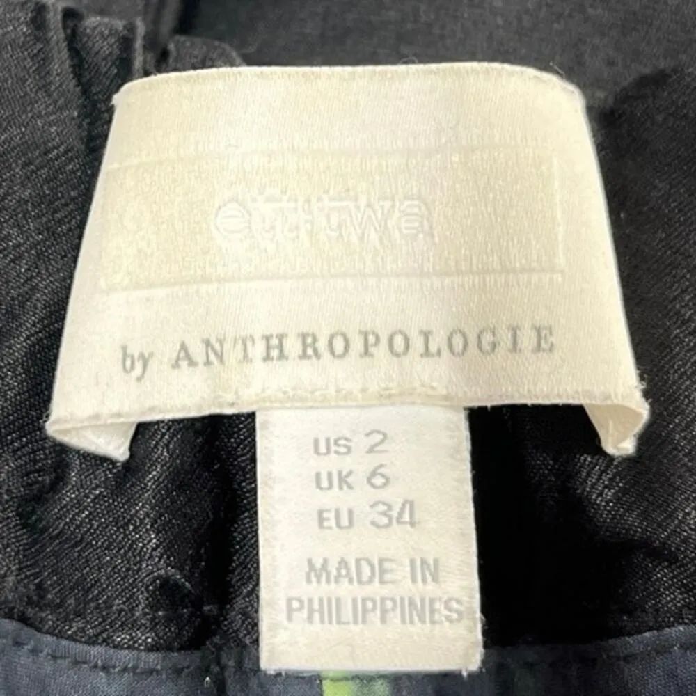 Anthropologie Black Silk Satin Tie Belt High Waist Ankle Crop Trousers Pants 2 - Image 5