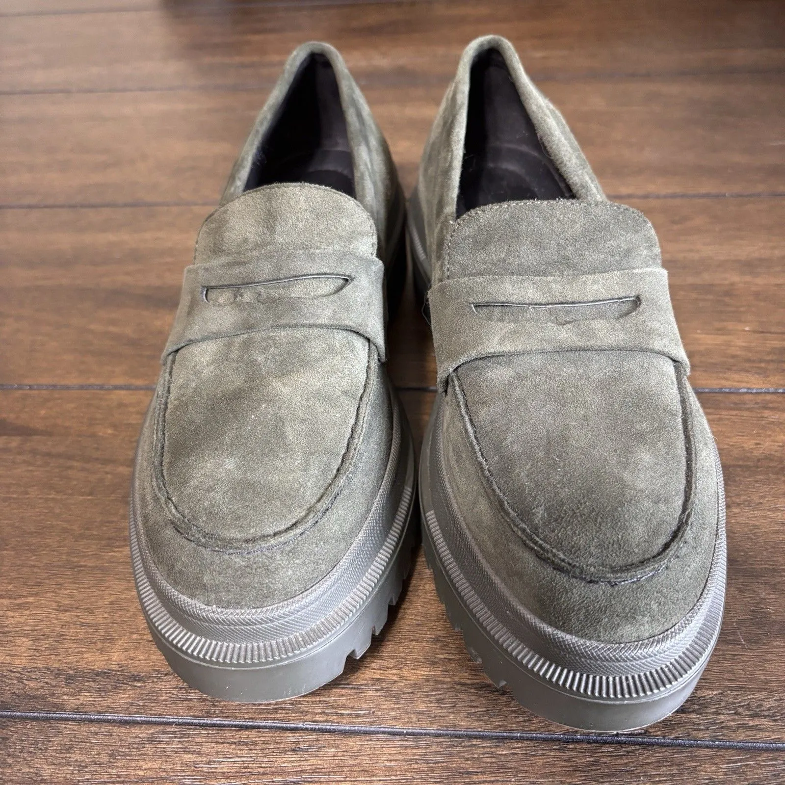 PATINA Zoe Chunky Loafer Olive Green Suede Leather Shoes Women US 7 Excellent! - Image 2