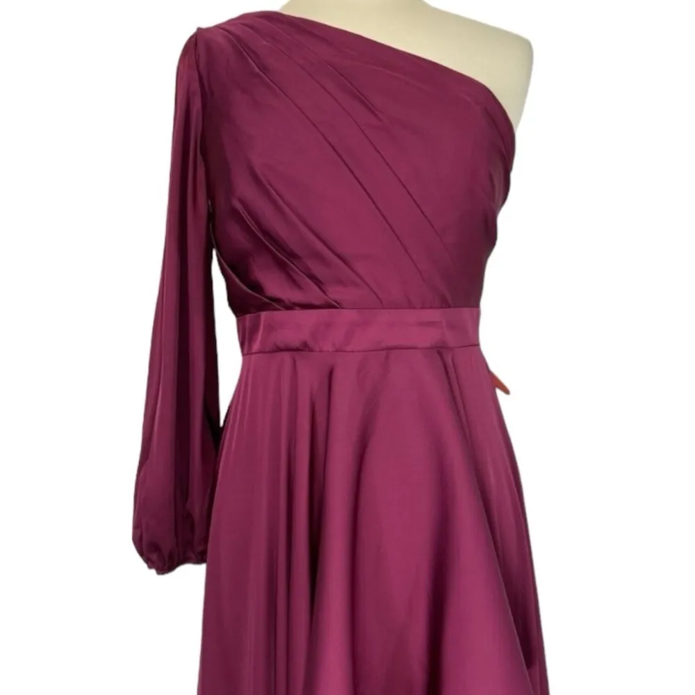 Mac Duggal High Low One Shoulder Flowy Gown Maxi Dress 49141 Berry Size 8 NWT - Image 6