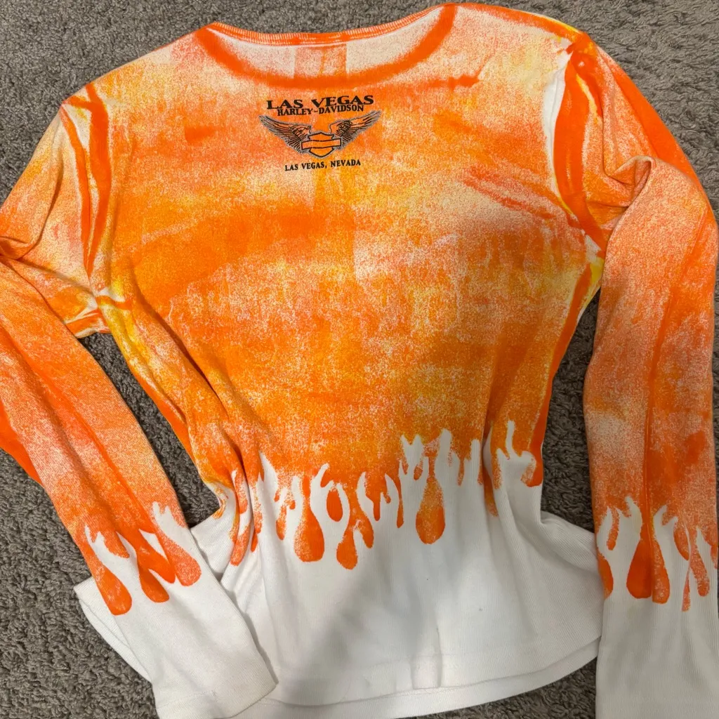 Harley Davison Vintage Early 2000’s Fire Graphic Tee Orange Size L - Image 4
