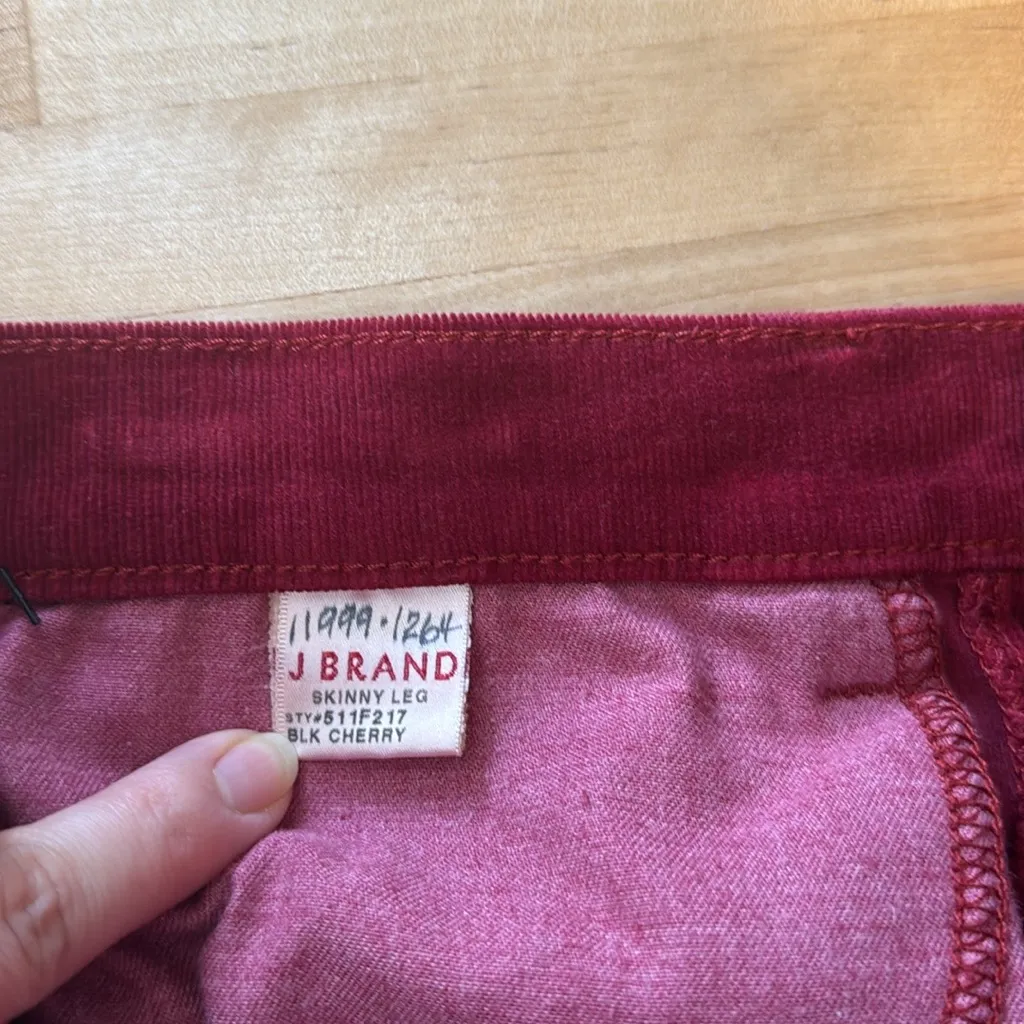 NWT J Brand Mid-Rise Corduroy Skinny Leg Cherry Red Jeans, 28 - Image 11