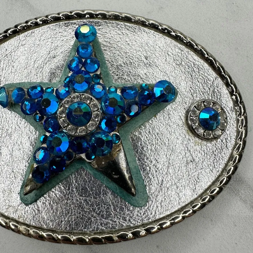 Blue Rhinestone Studded Star Belt Buckle ✨ Silver - Image 4