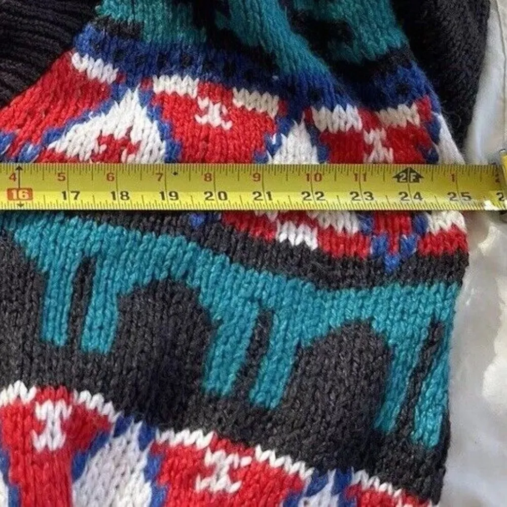 Vintage Casual Corner Cardigan Women's Native American Green Black Hand Knitted Size L - Image 8