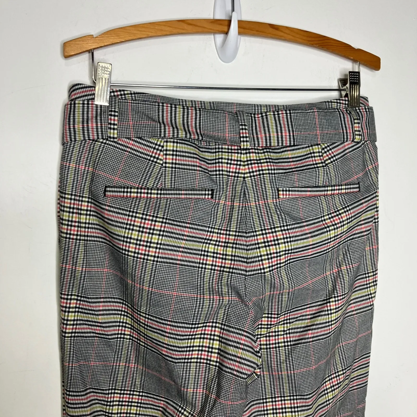 Loft outlet plaid belted straiht leg pants black white women size 6 professional - Image 5