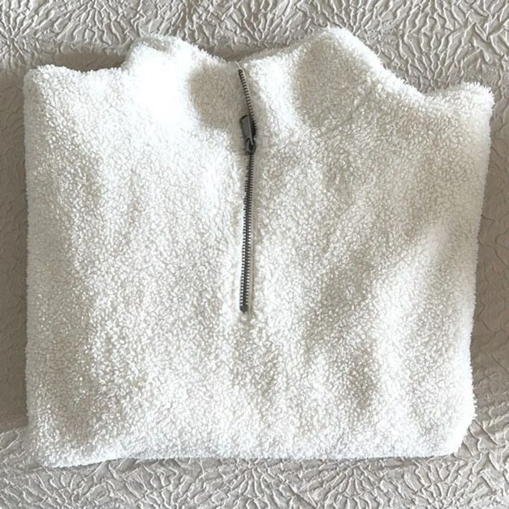 Loft Womens Half Zip Jacket Fleece Sherpa Pullover Long Sleeve White Size MP‎ - Image 3