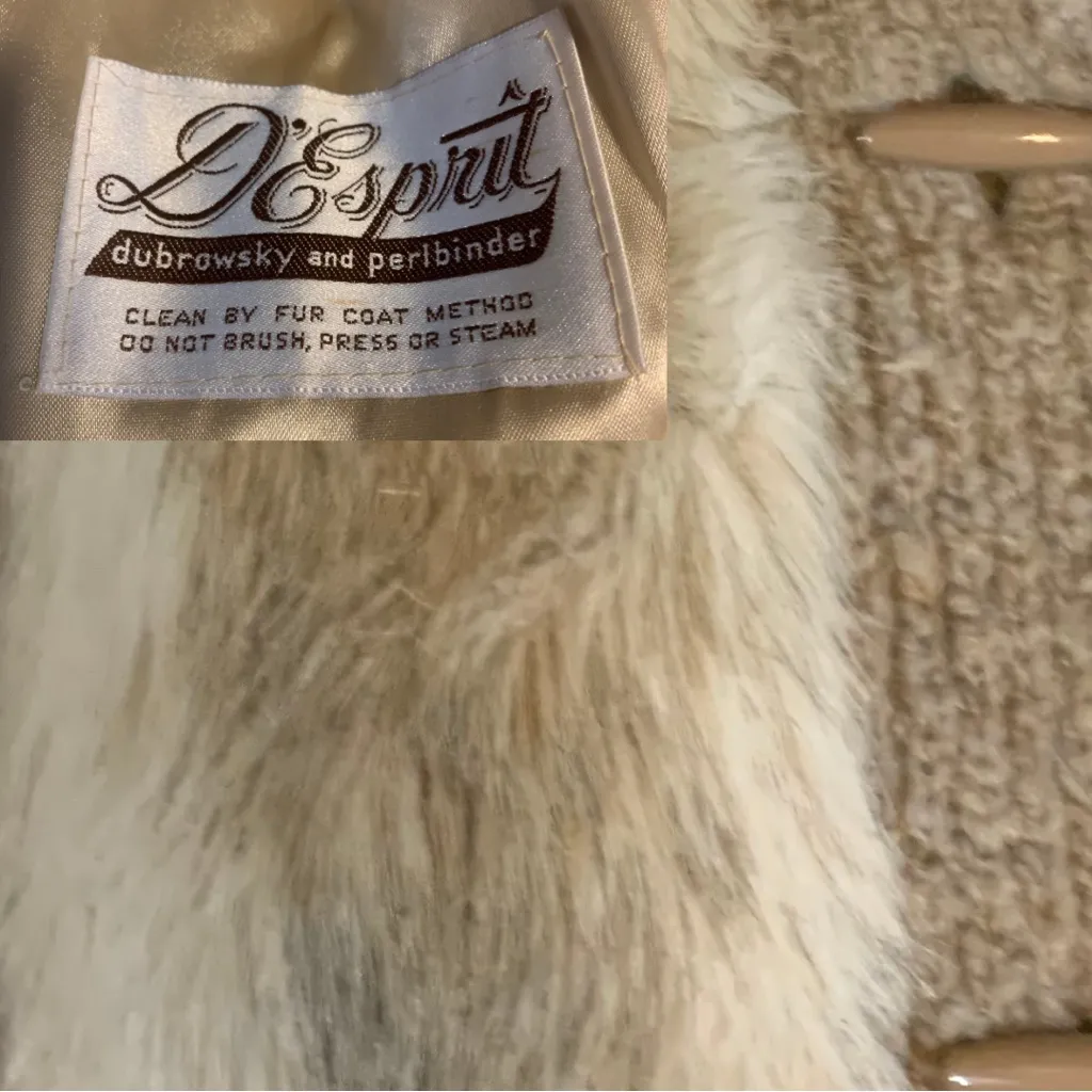 VINTAGE 1980’S D'ESPRIT DUBROWSKY & PERLBINDER TAUPE FAUX FUR & KNIT COAT (XL) Brown - Image 13
