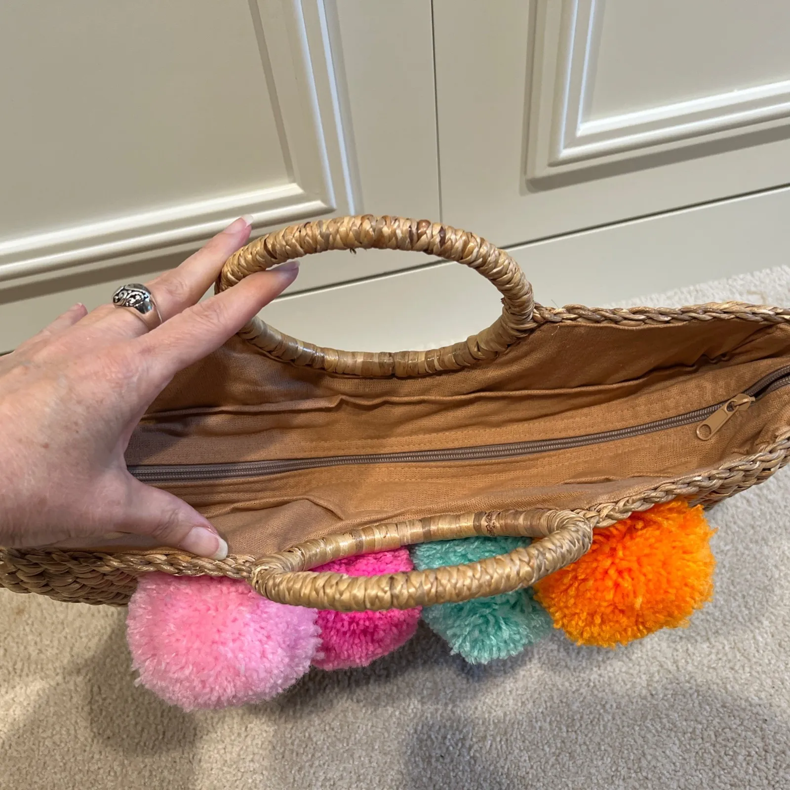 Bohopeach Woven Rattan Straw Bag With Pom Poms Beach Cruise Vacation Resort Boho - Image 7