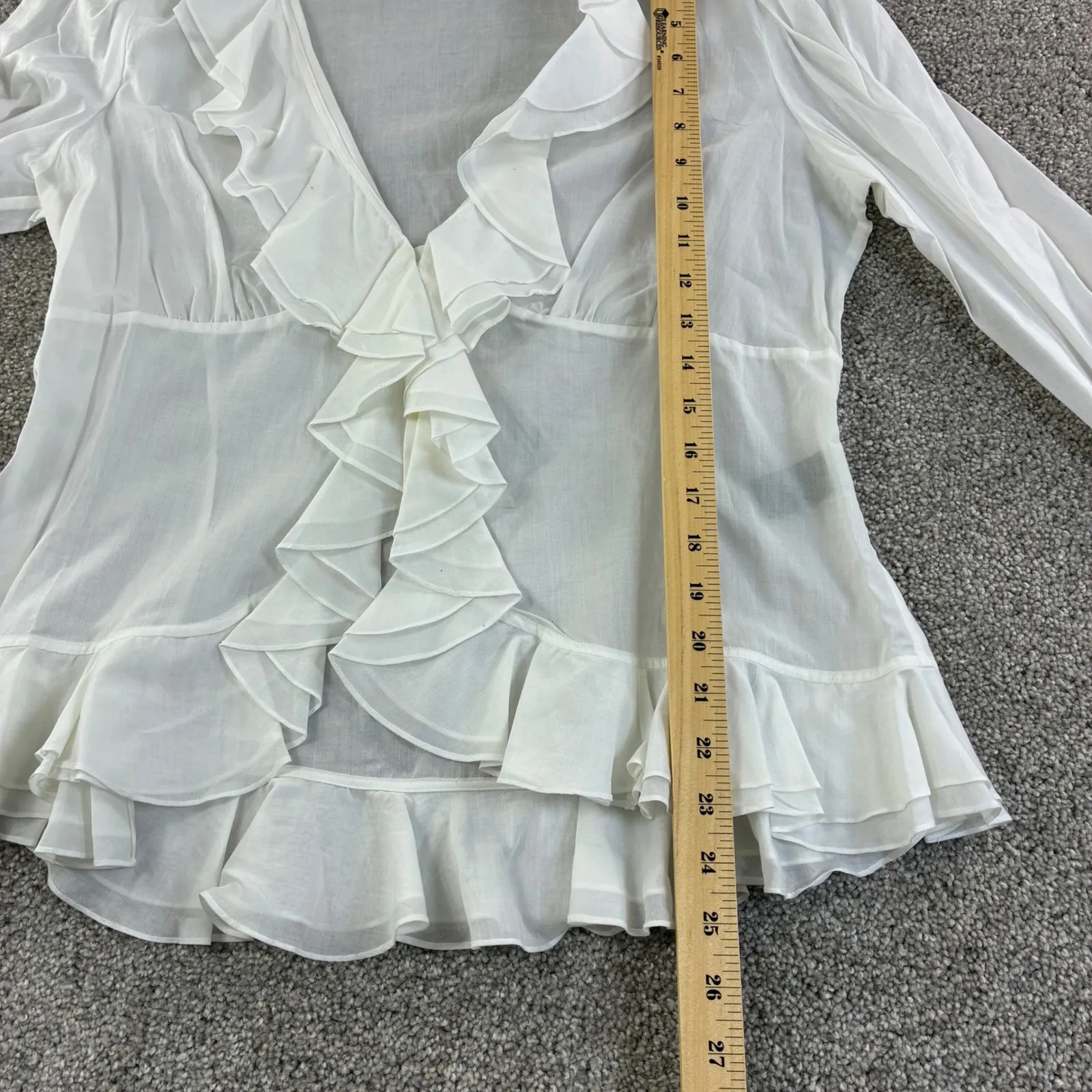 Lauren Ralph Lauren Womens 14 Sheer Ruffle Front Long Sleeve Blouse Peasant Boho - Image 6