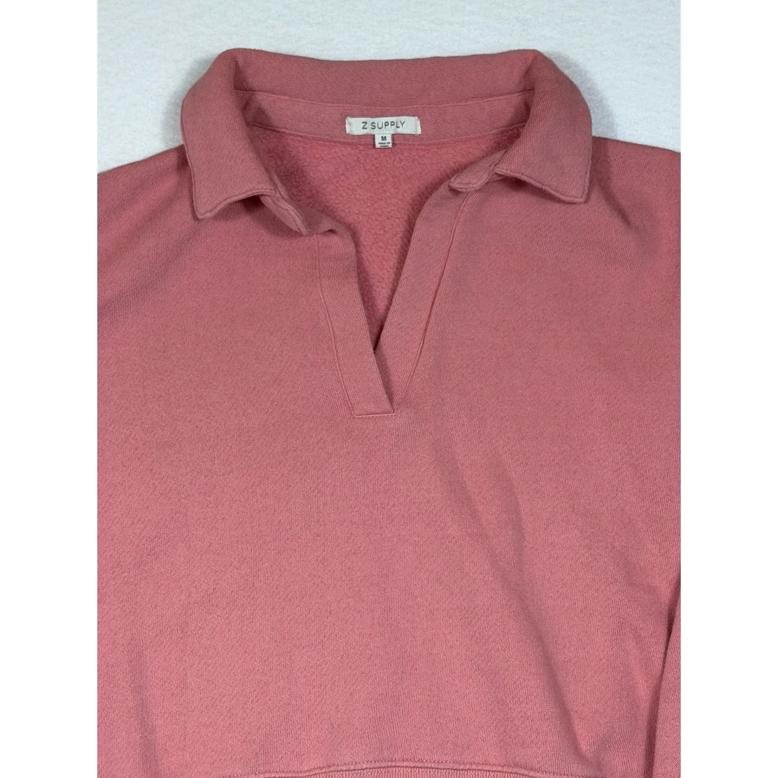 Z Supply Pink Collared V Neck Cropped Sweatshirt Pullover Women Size M - Image 2