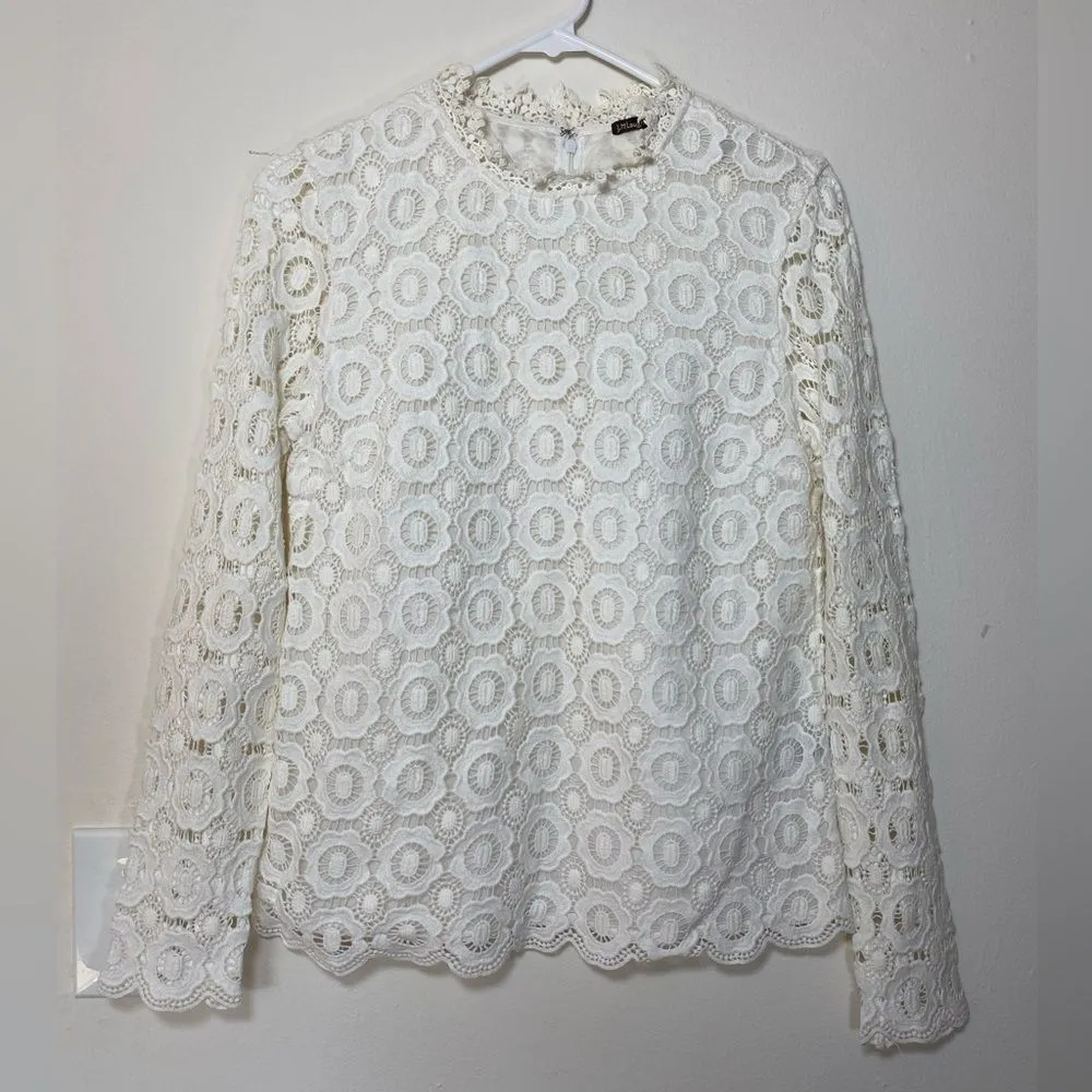 J. McLaughlin Loni Floral Eyelet Crochet Long Sleeve Blouse White Sz XS - Image 2