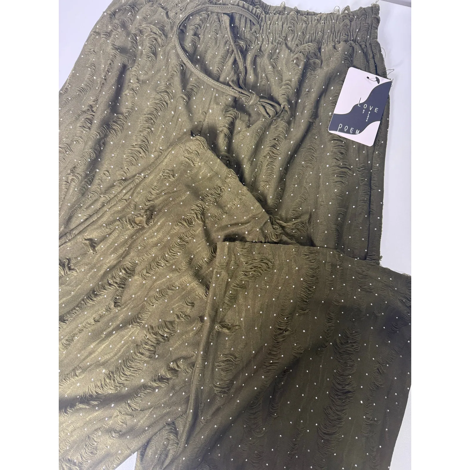 Rhinestone drawstring lounge pants Green Size L - Image 4