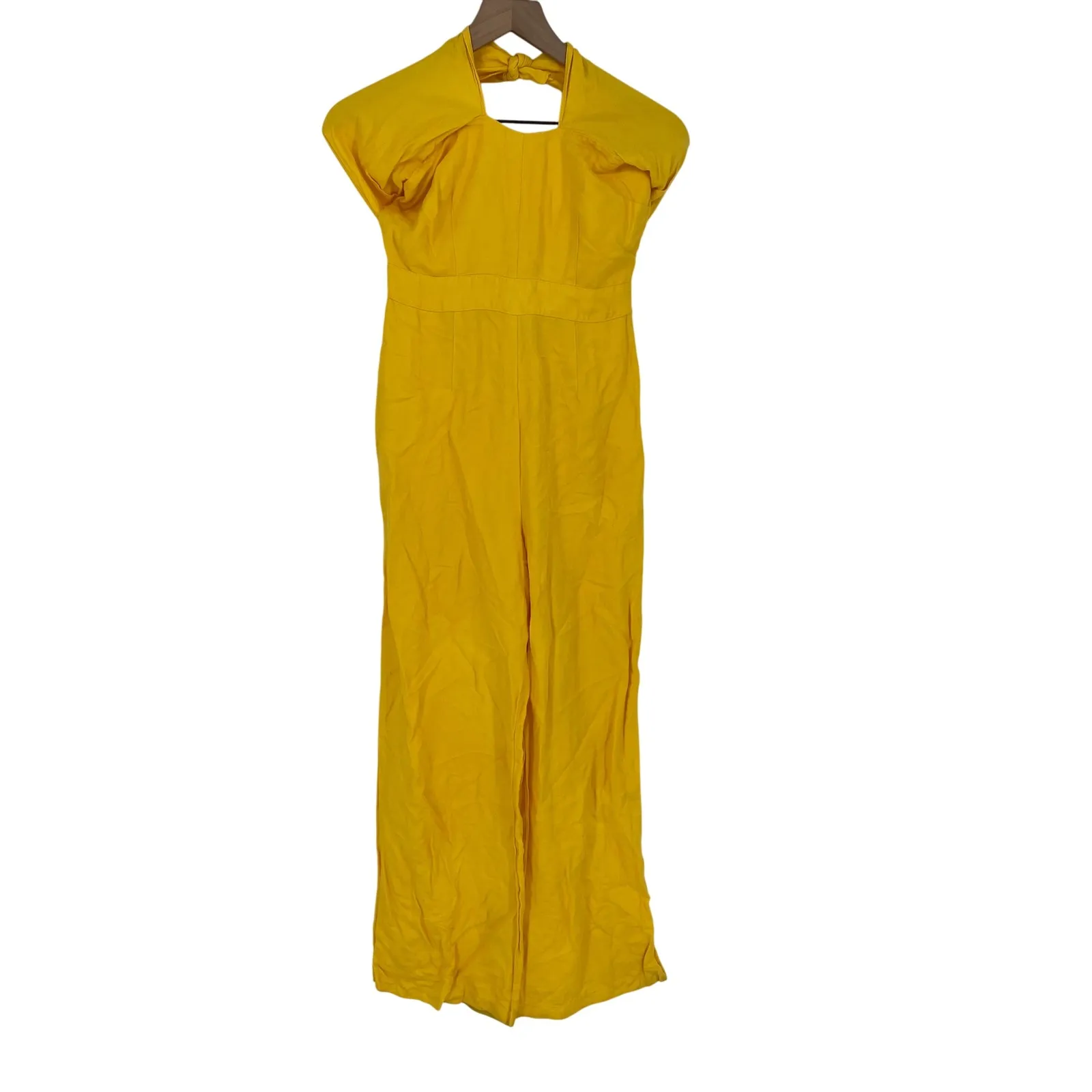 Derek Lam Collective Yellow Linen Blend Halter Wide Leg Jumpsuit Size 38 - Image 2