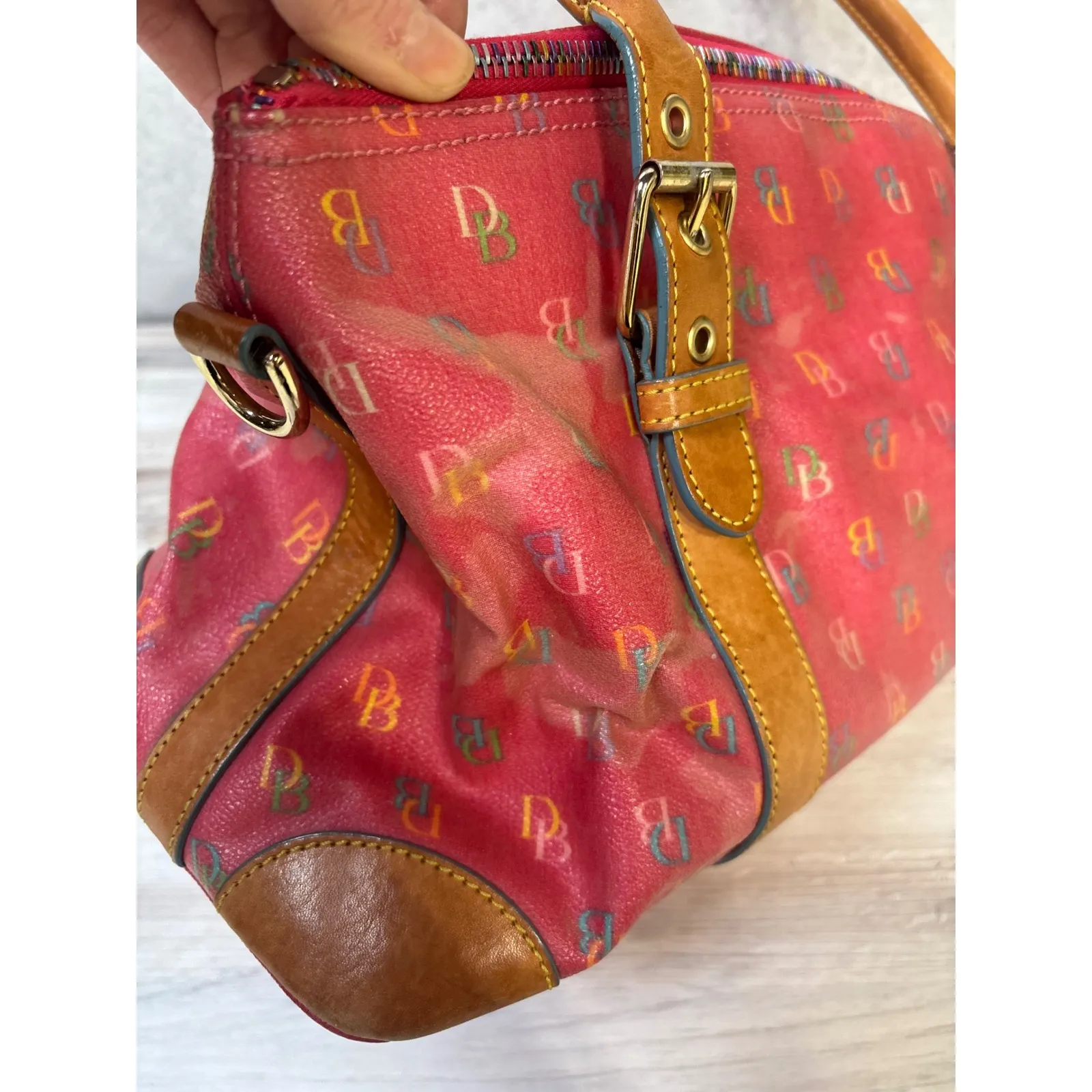 Dooney & Bourke Vintage Pink DB Logo Satchel Bag Designer Handbag Y2K - Image 4