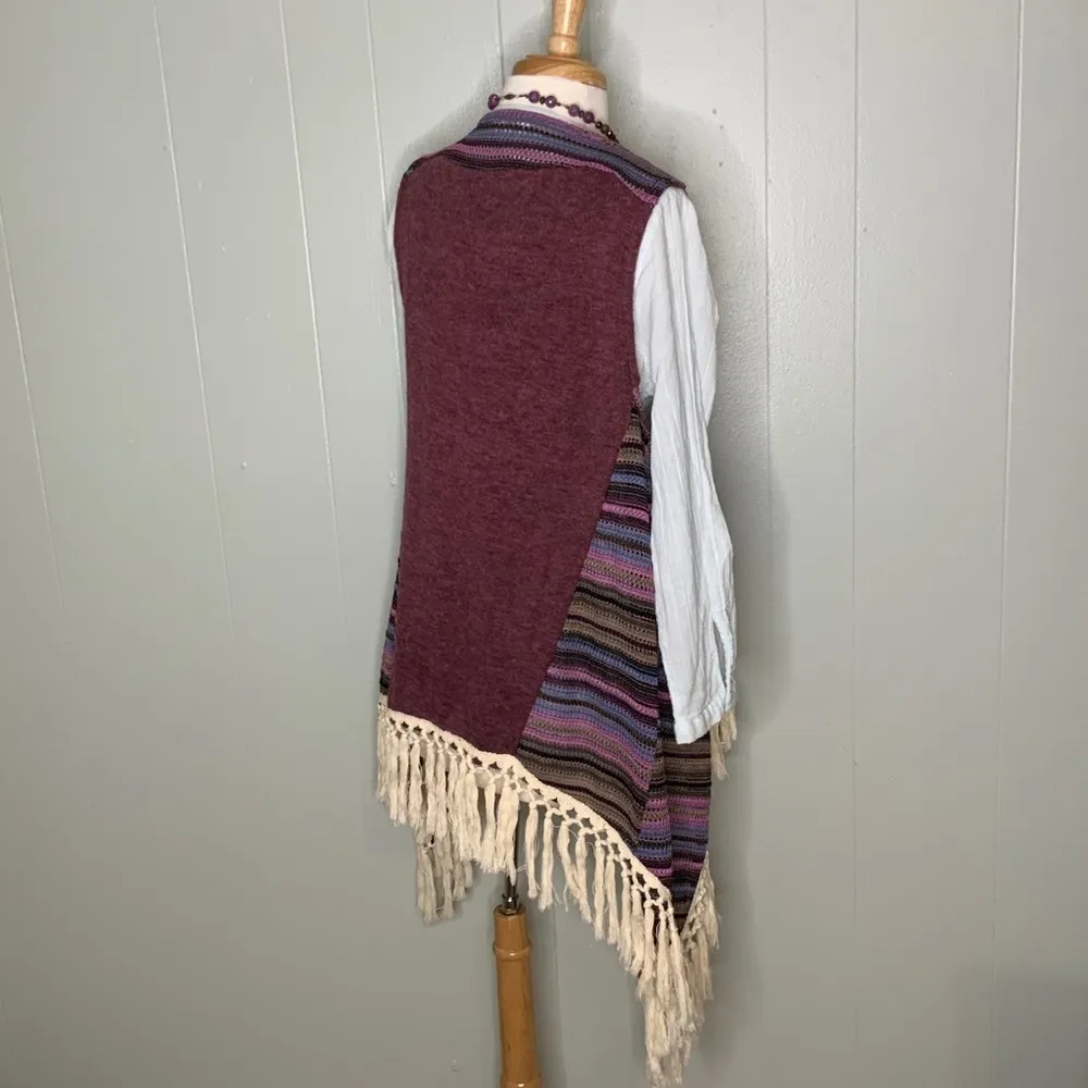 Umgee Purple Multicolor Stripe Crochet Knit Casual Vest Fringe BOHO S/M - Image 4