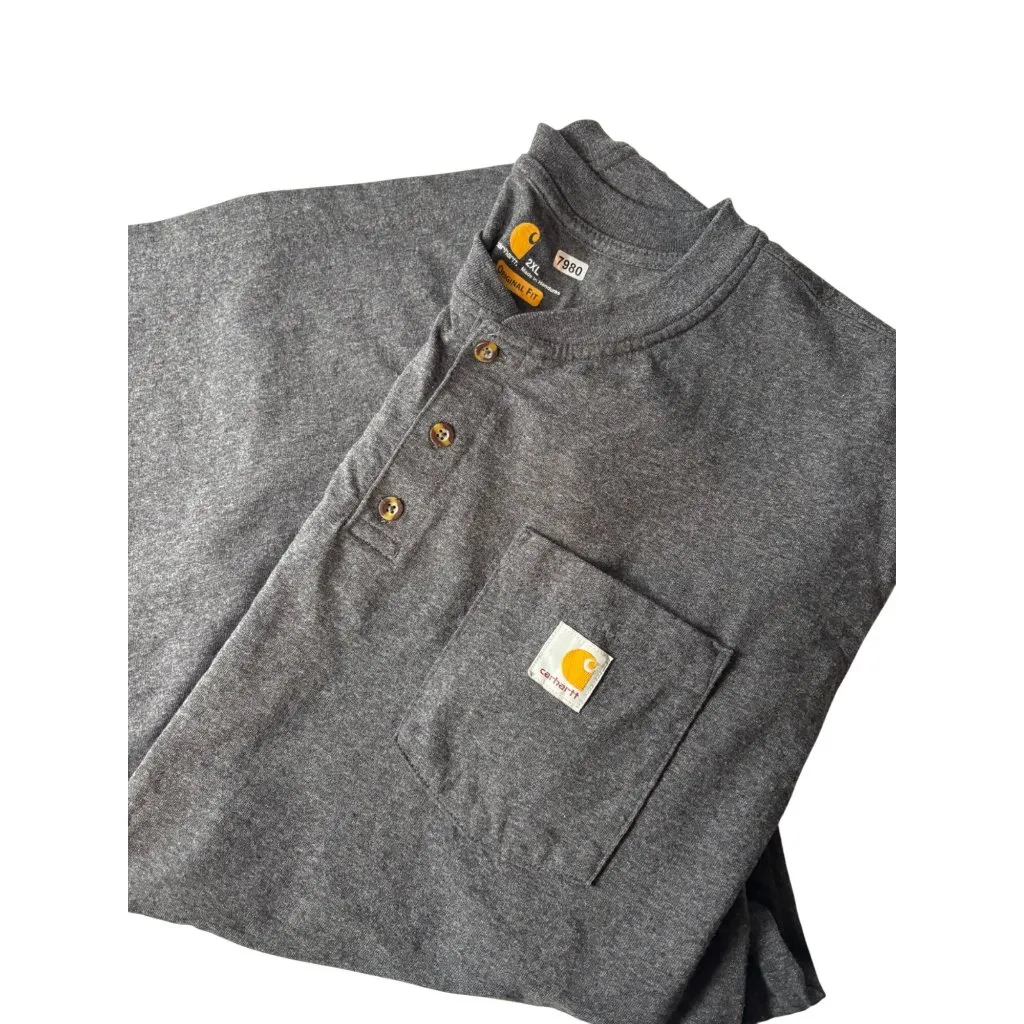 Carhartt Mens Grey Original Fit Henley T-Shirt 2XL Short Sleeve Cotton/Polyester - Image 3