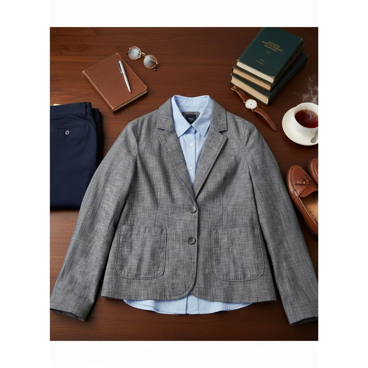 GAP Classic Chambrey Women's Blazer Two Button Pockets Office Career Crop - Image 2