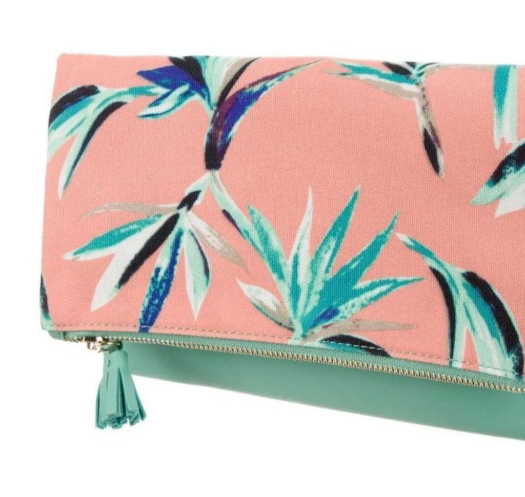Rachel Pally Reversible Leather Clutch Tropical Paradise Mint Coral - Image 7