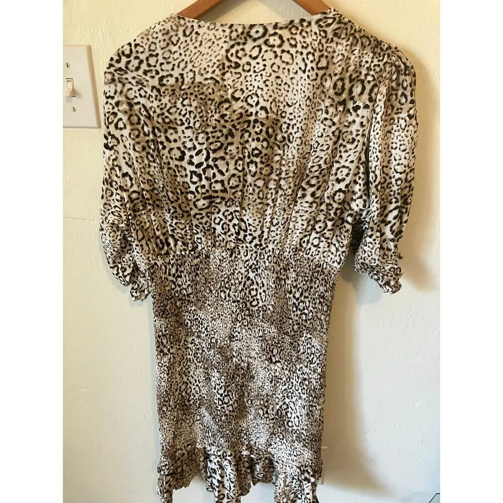 FAITHFULL The BRAND Margherita Mini Dress Animal Print Smocked 6 Medium M - Image 9