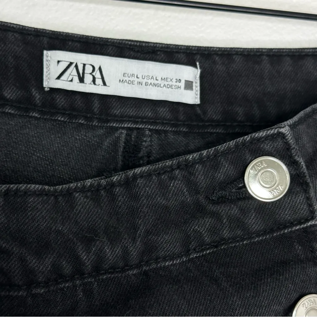 Zara Black Denim 100% Cotton Skort L 3 Button High Rise Indie 90s Shorts Skirt - Image 4